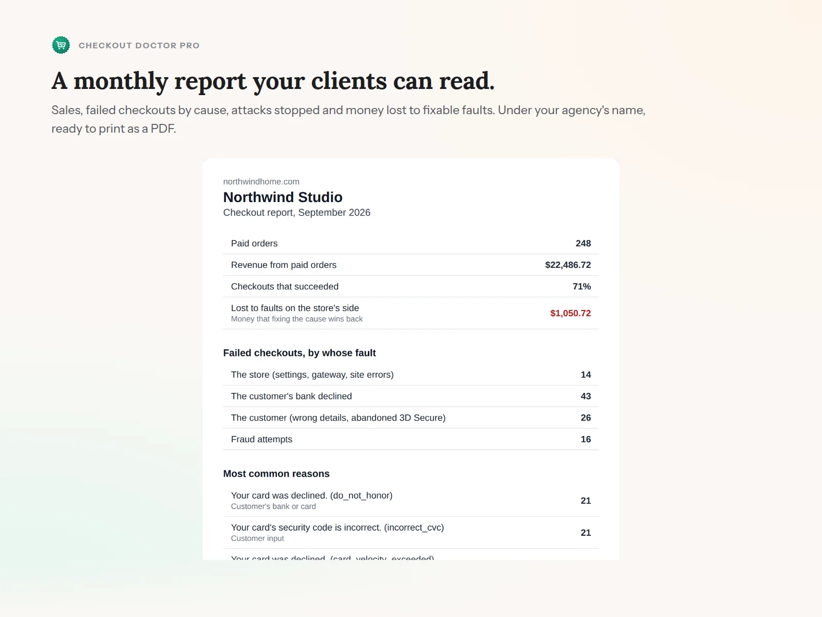 A monthly checkout report under an agency's name
